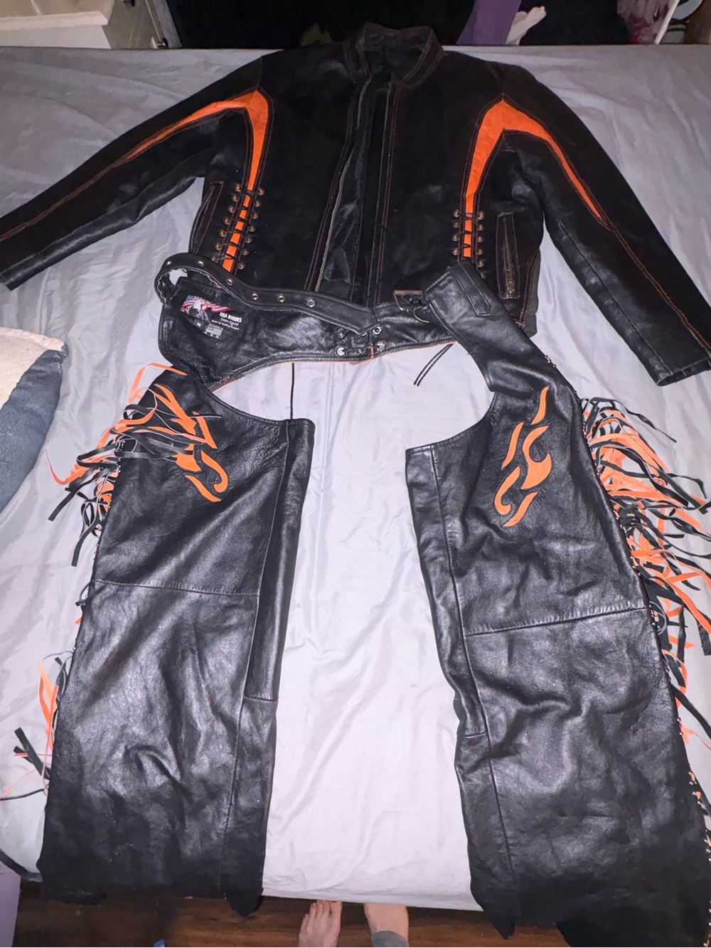 Biker jacket & USA bikers dream apparel chaps.